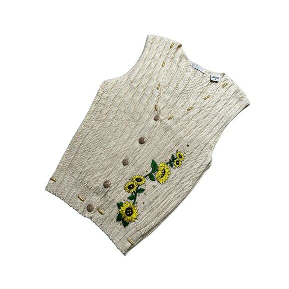 Vintage Mesh Knit SunFlower Embroidered Button Sweater Vest Women Sz Small USA - Picture 12 of 12
